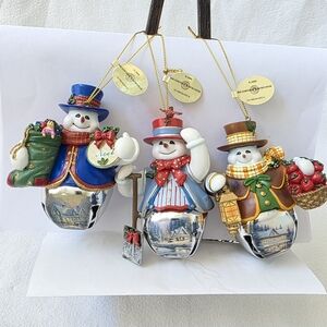Thomas Kinkade 3 in Set #5 Snow-Bell Holidays Snowman Ornament Collection 3.5"